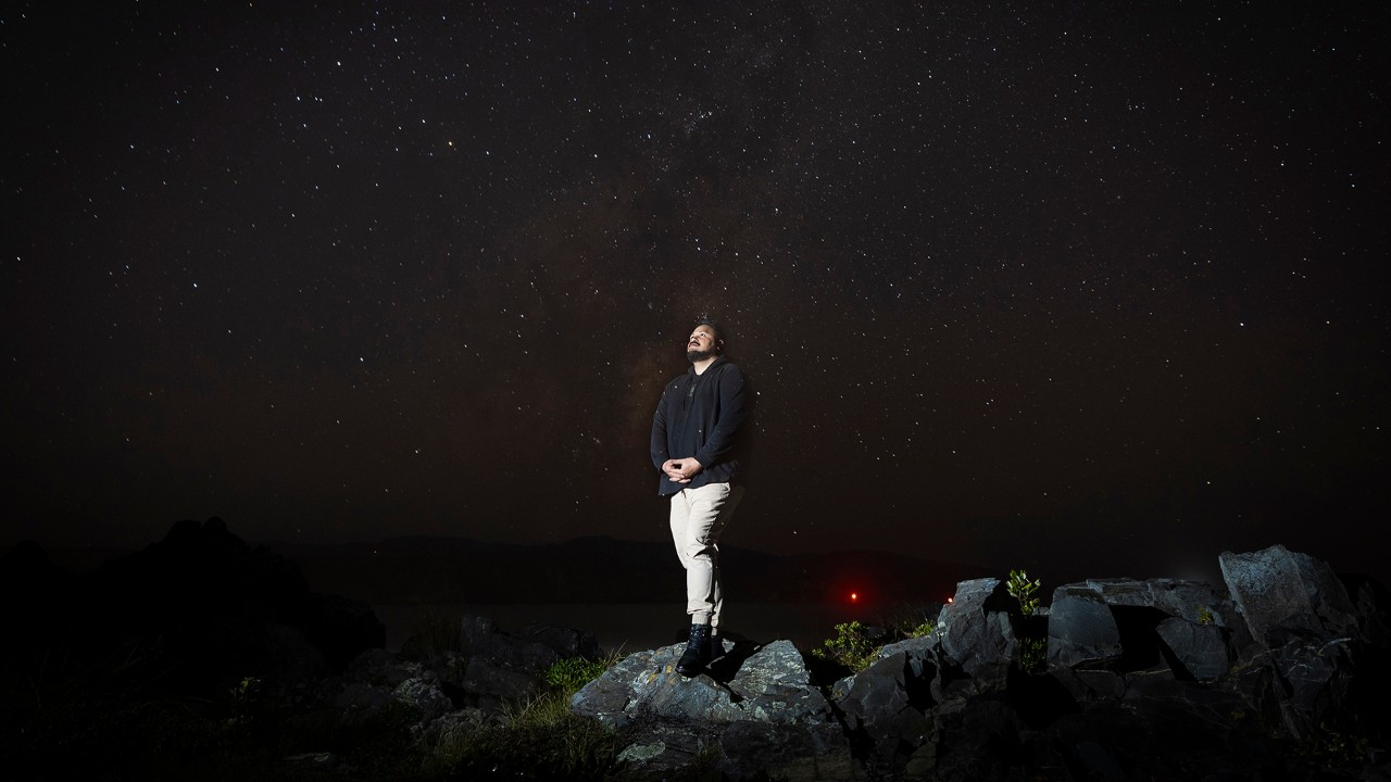 Geoff Popham gazes up at the stars on Wellington's south coast.