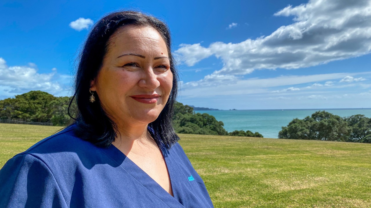 Mele Hampson at the Waitangi Treaty Grounds - her Turangawaewae.
