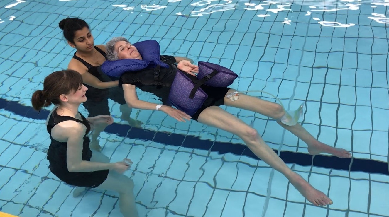 Water therapy in the pool around nine months into rehabilitation.