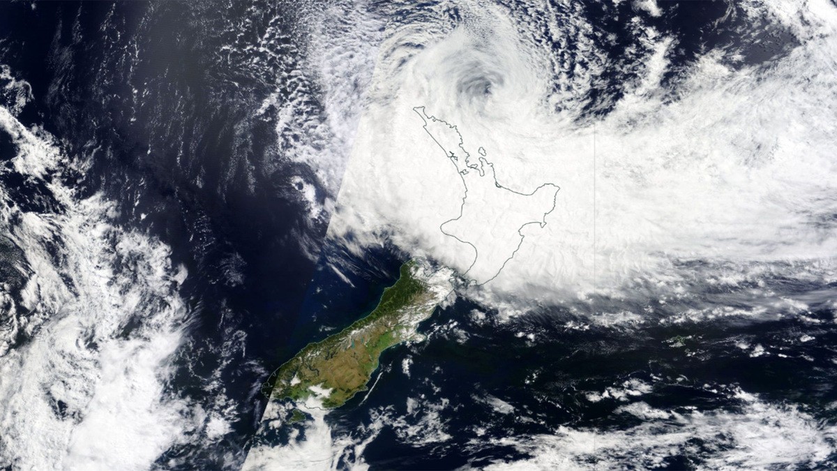 A composite satellite image of Cyclone Gabrielle, taken February 13. Source: NASA/EOSDIS Worldview