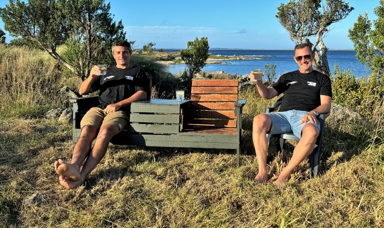 Chatham Islands Food Co founder Delwyn Tuanui, left, with business partner Geoff Creighton, on island.