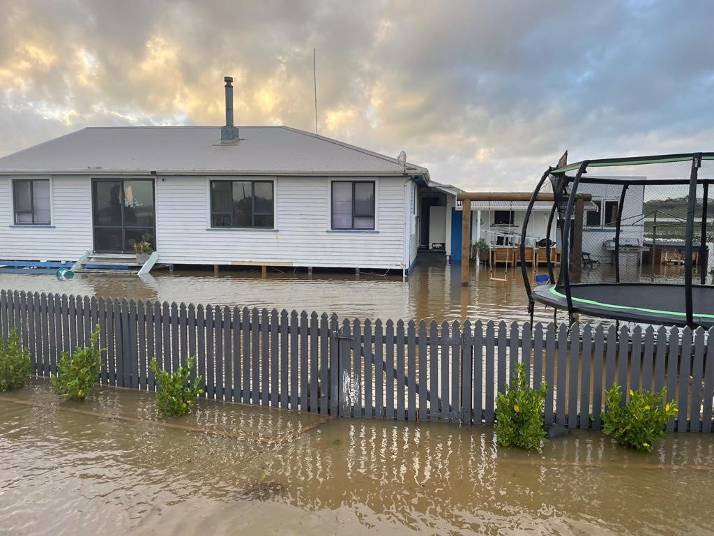The Franklins' home in the wake of flooding caused by Cyclone Gabrielle.